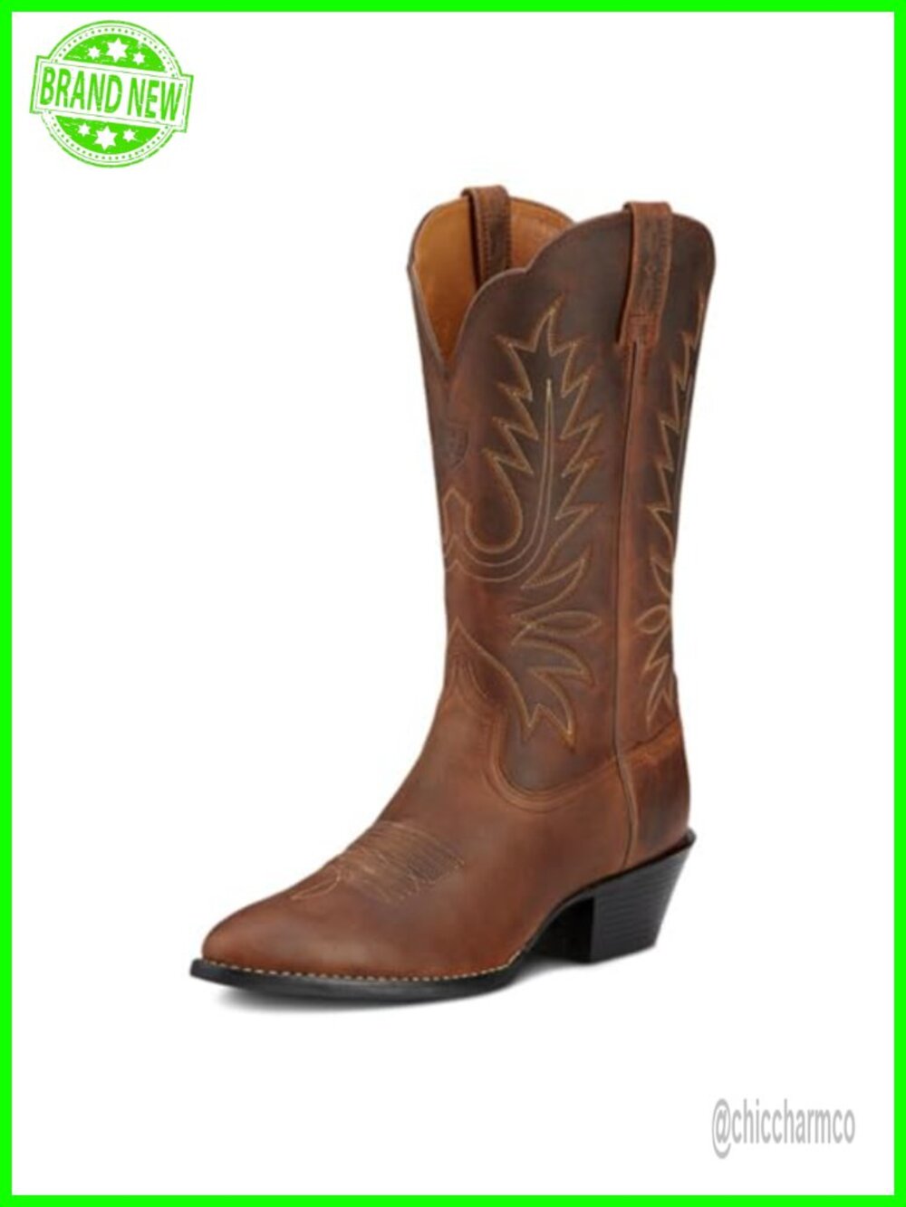 Western Cowboy Boot Leather Mid-Calf Block Heel Pull On